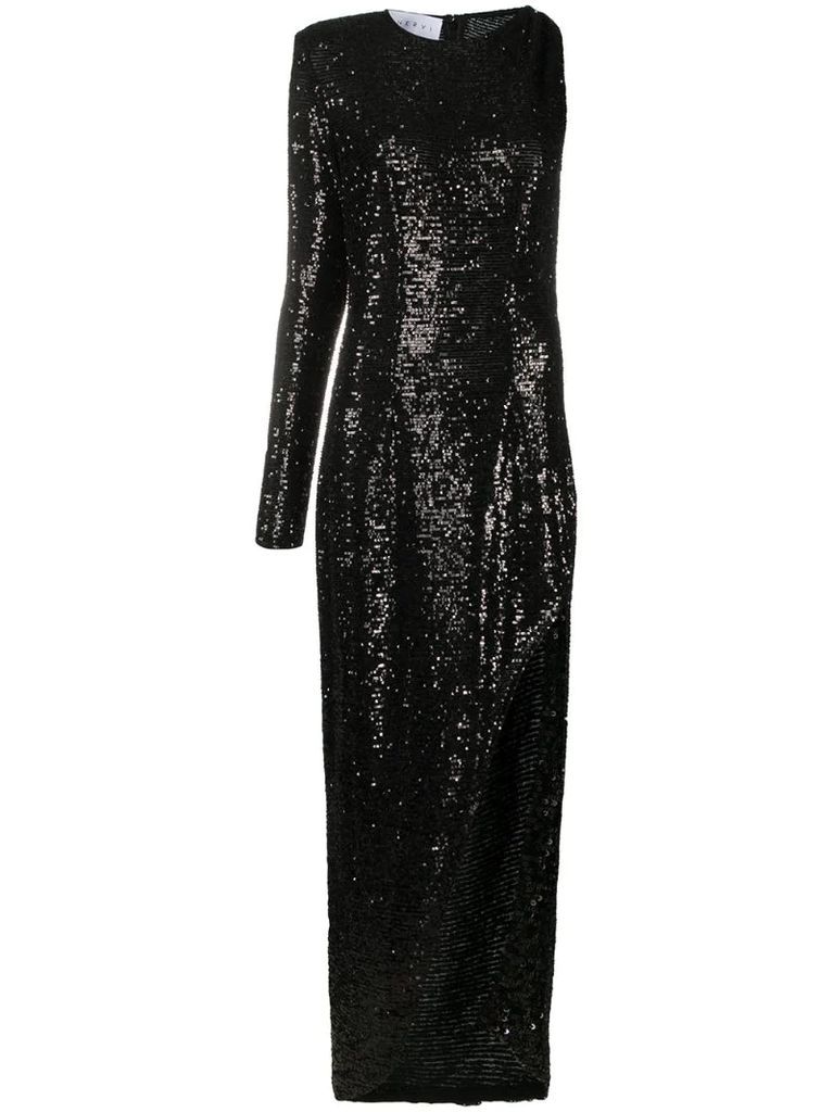 sequinned one-shoulder gown