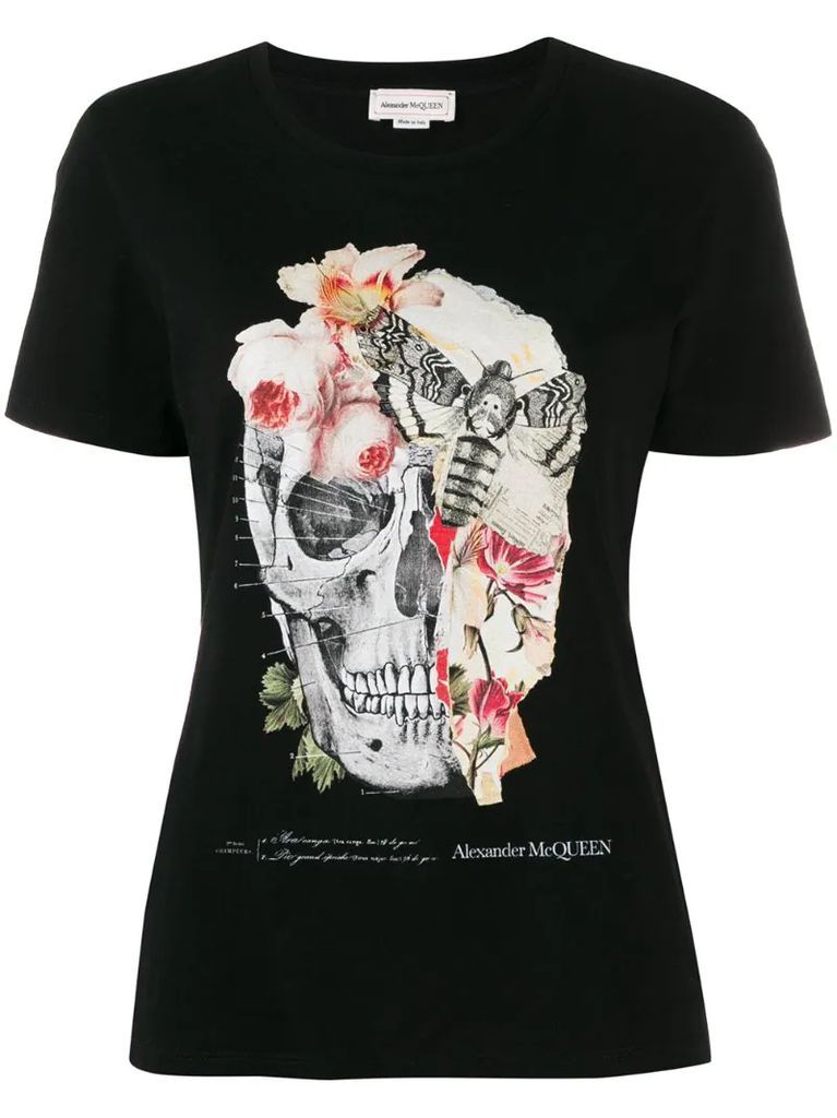 flora and skull print T-shirt