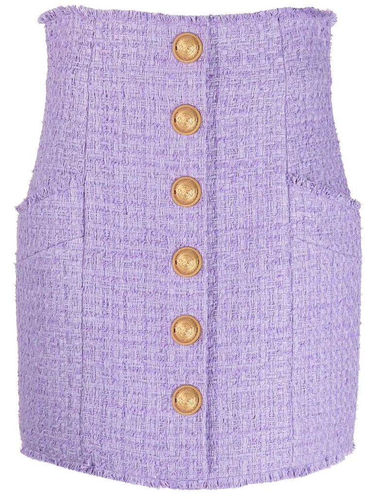 button-up tweed midi skirt