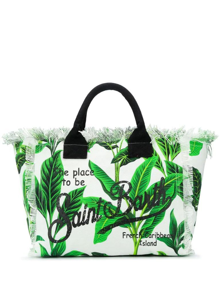 leaf logo print beach bag
