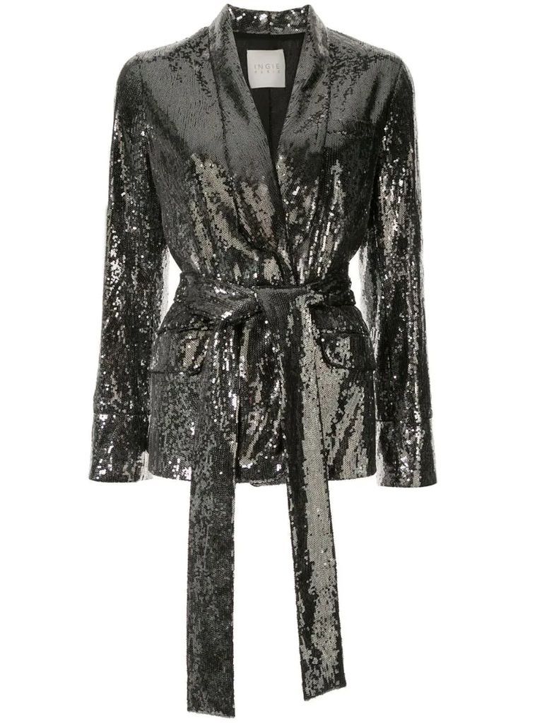 sequin belted blazer