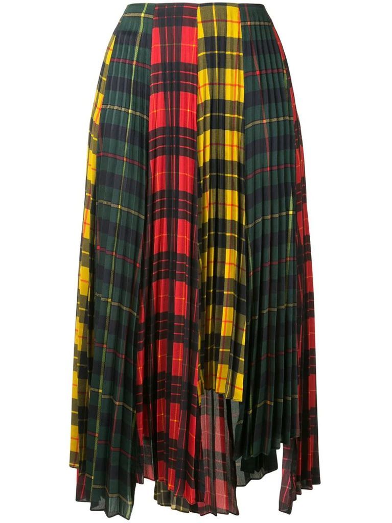 plaid colour-block pleated skirt