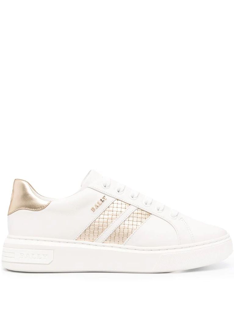 textured-stripe leather sneakers