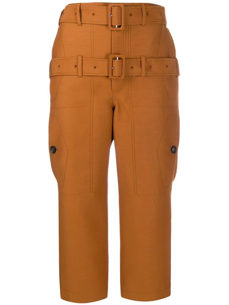 double belted cropped trousers