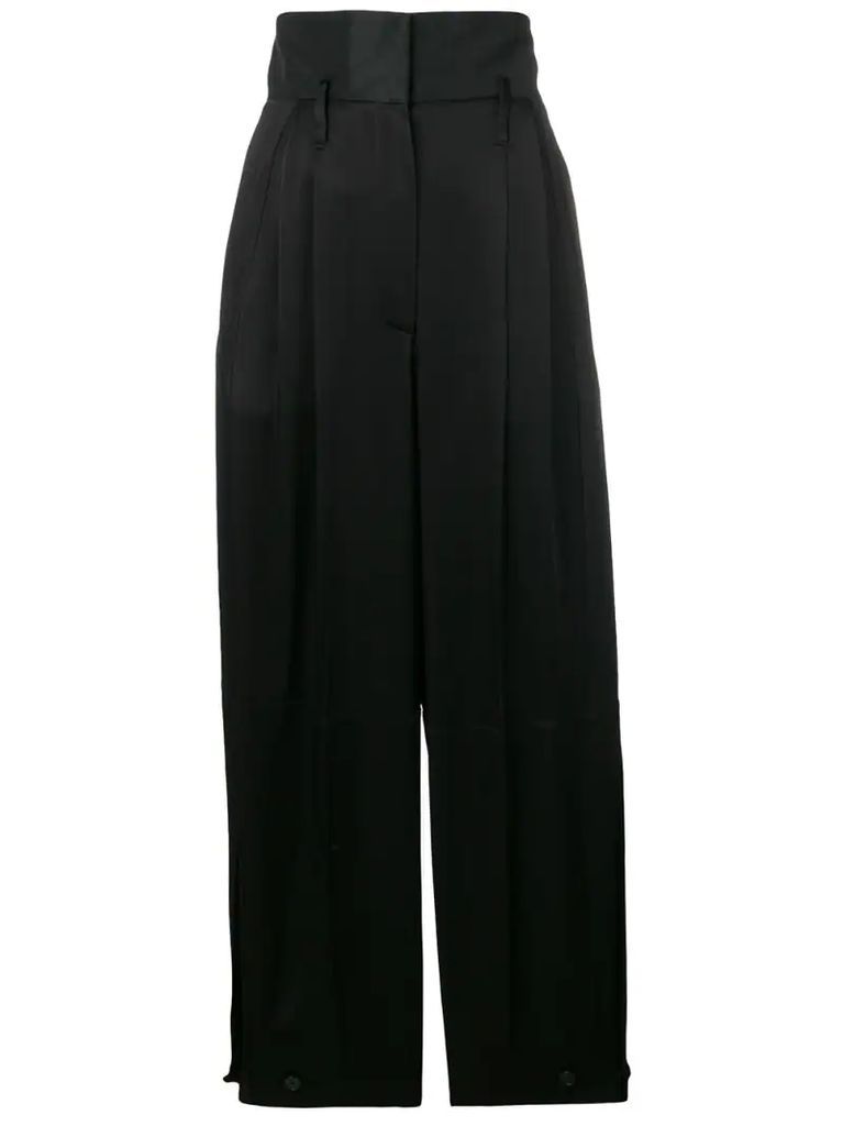 high-waisted satin trousers
