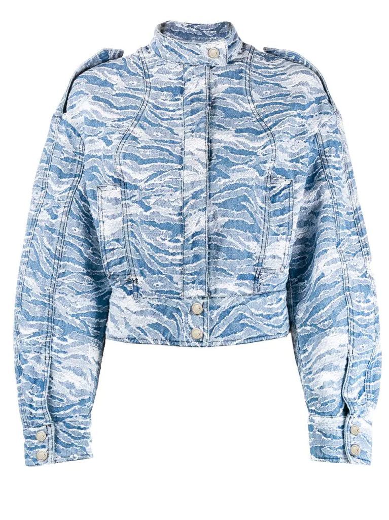 camouflage-jacquard denim bomber jacket