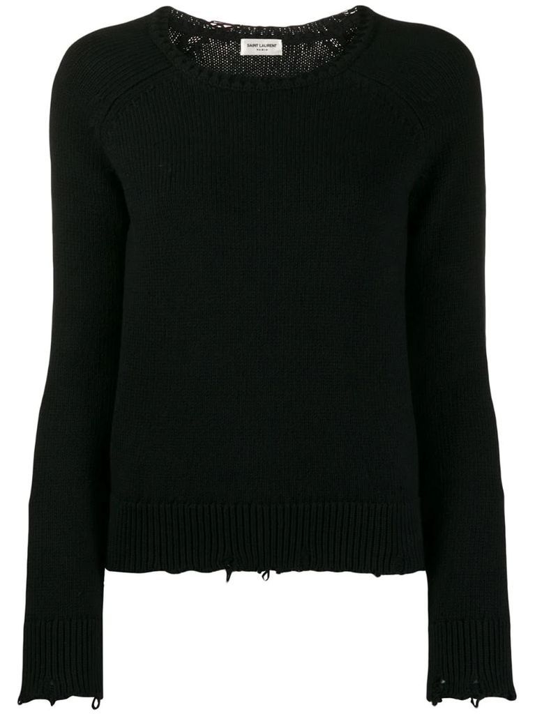 distressed crew neck jumper