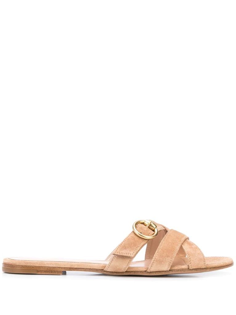 strappy suede buckle sandals