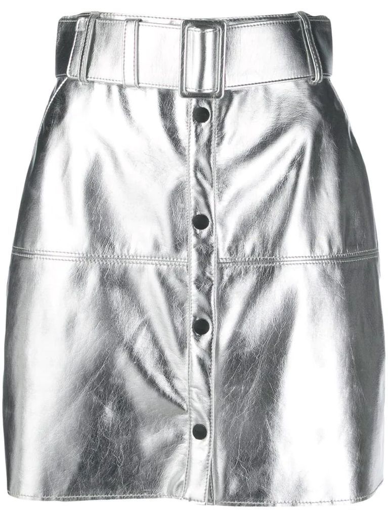 metallic belted mini skirt