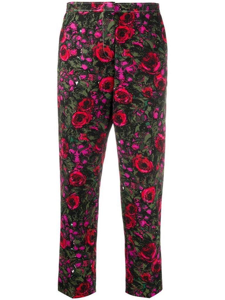 floral-print cropped faille trousers