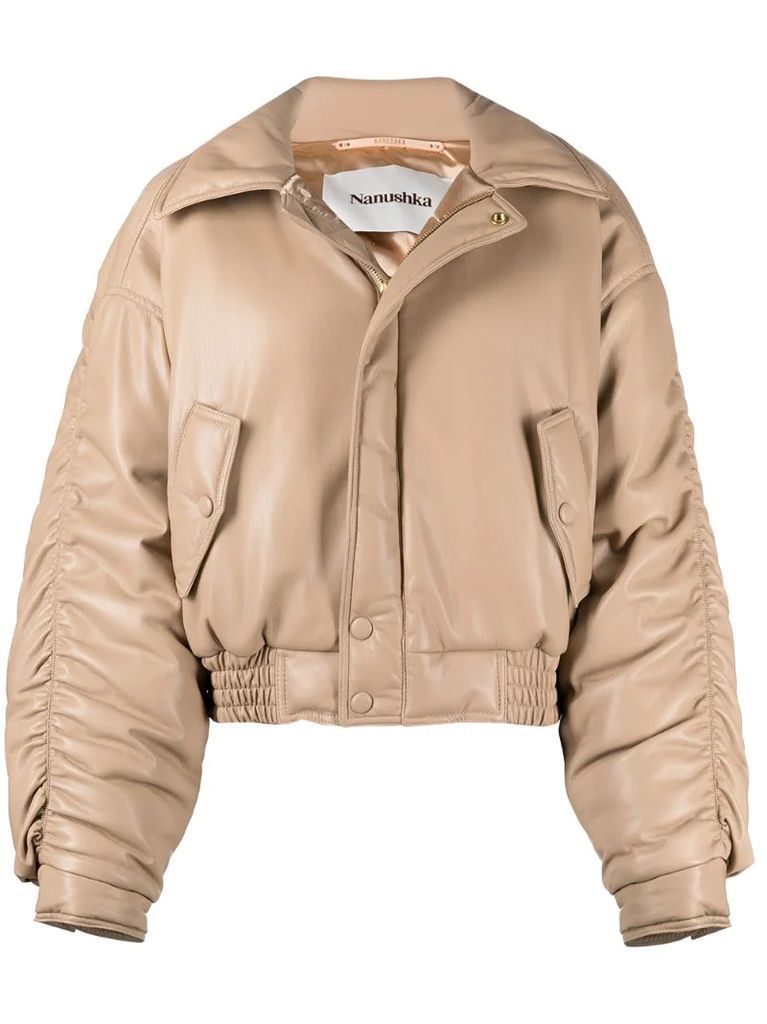 ruched-sleeve bomber jacket