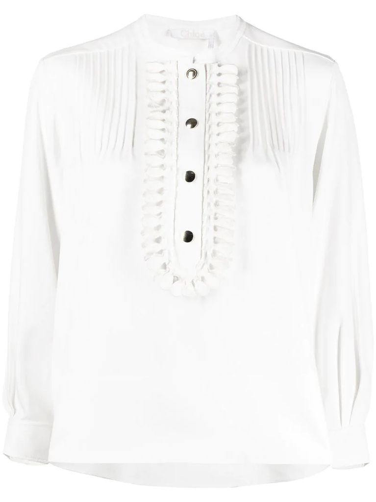 ruffle-bib pleated blouse