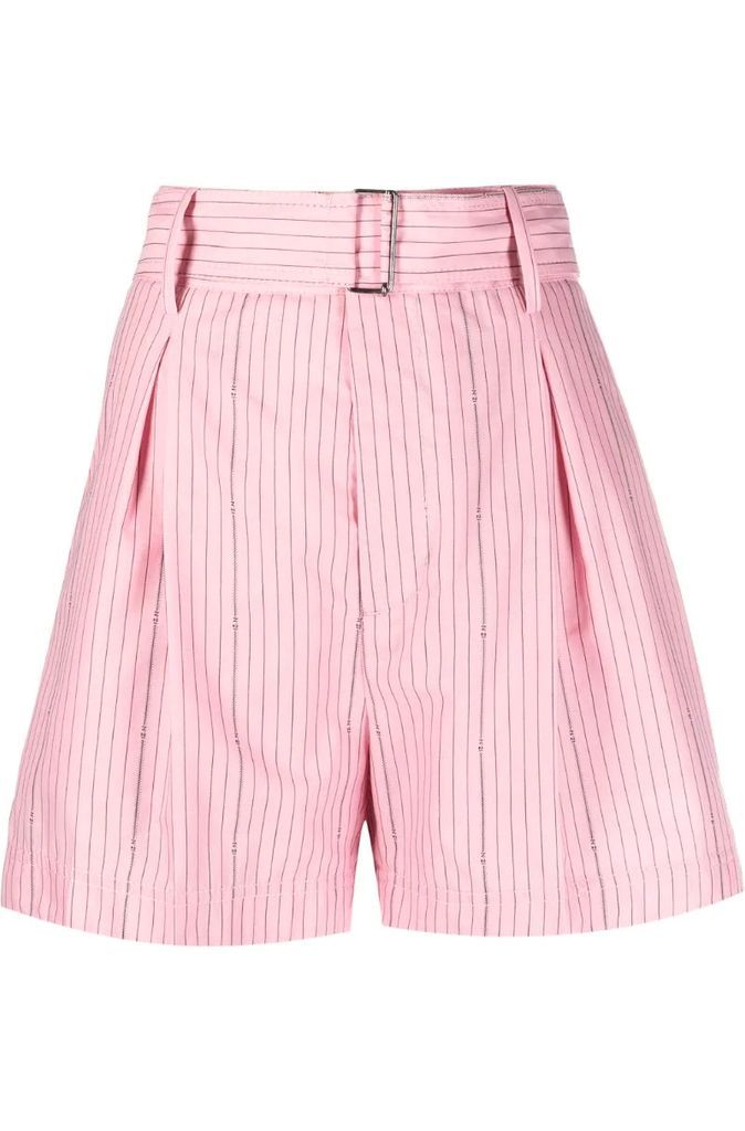 pinstriped belted shorts