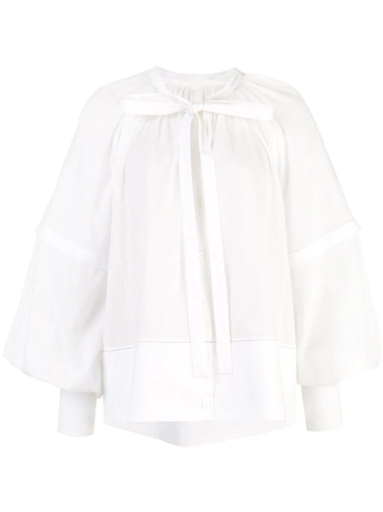 L/S Gathered Top-Cotton Voile