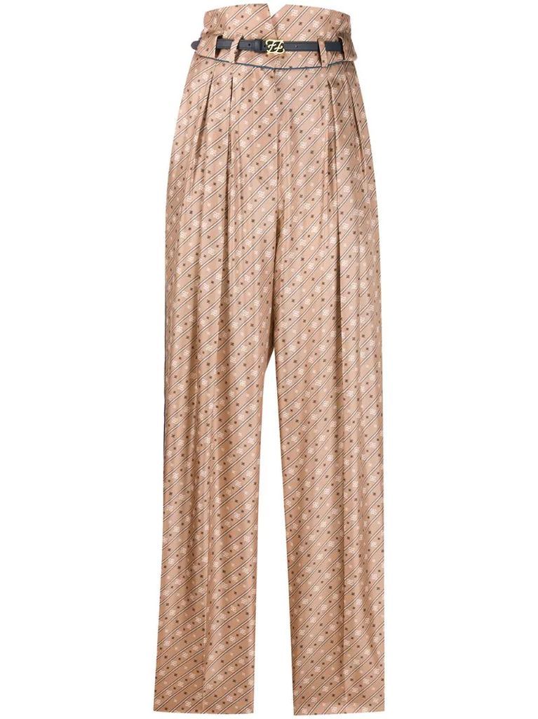 high-waisted Karligraphy motif printed trousers