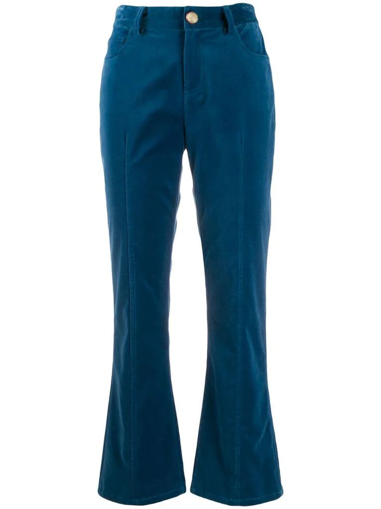 Stretch Velveteen Cropped Flare Jean Trouser