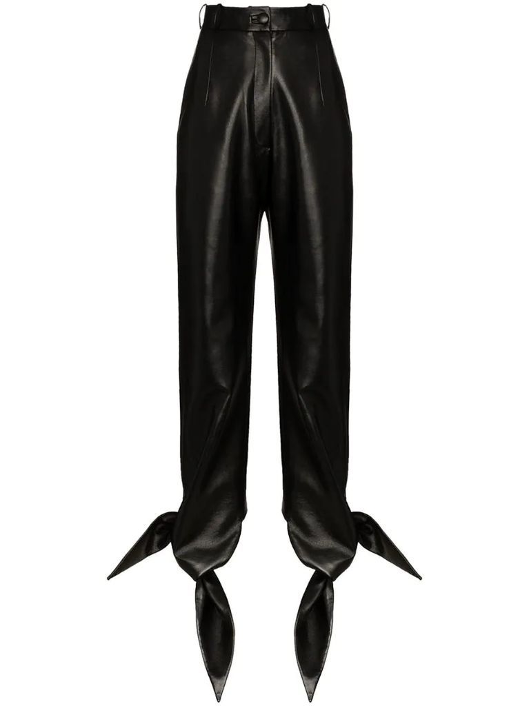 high-waisted faux leather trousers