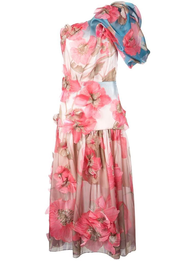 one shoulder floral embroidered dress