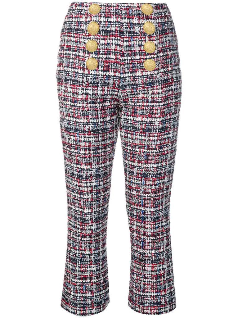 button-front tweed trousers