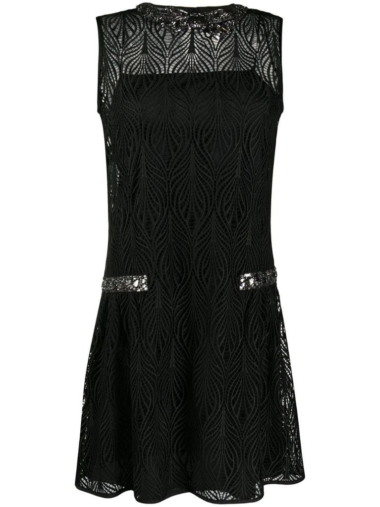 rhinestone-embellished lace dress