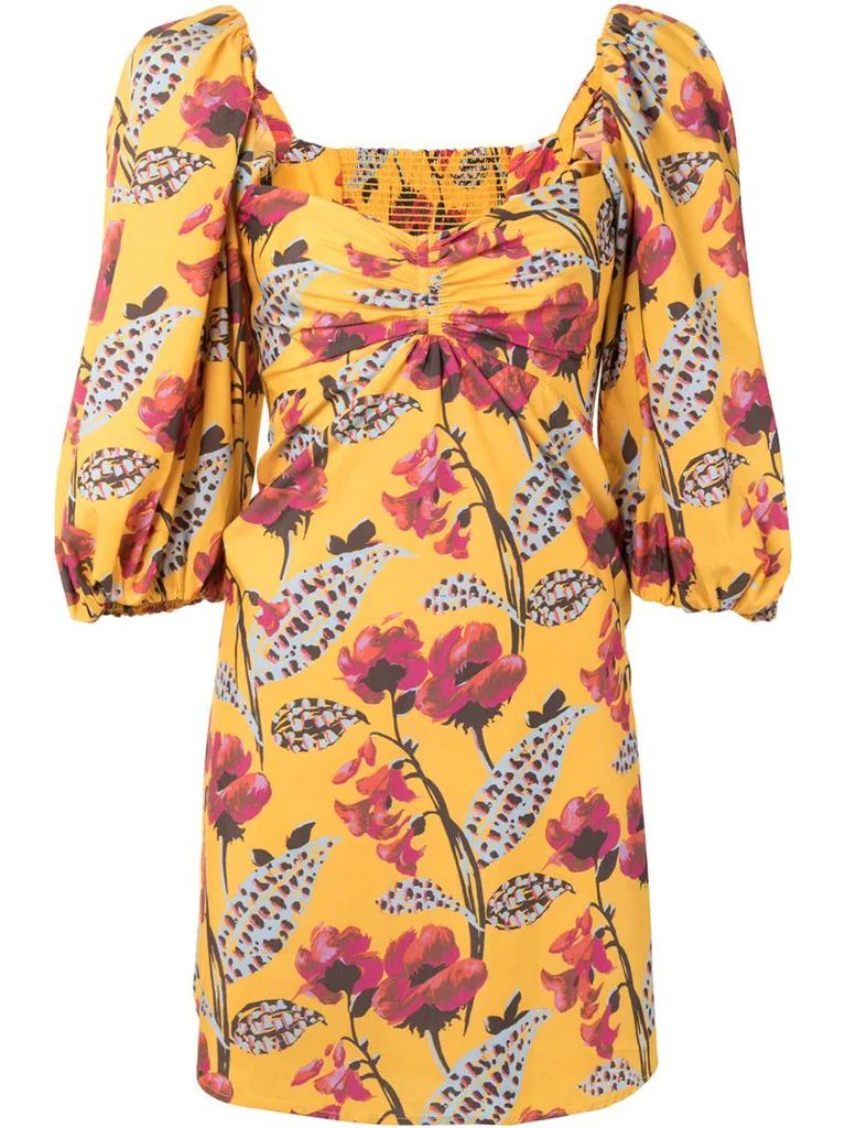 floral-print puff-sleeve mini dress