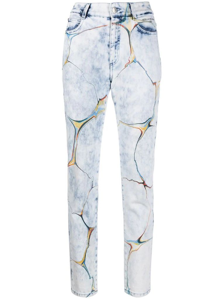 marbled-pattern straight-leg jeans