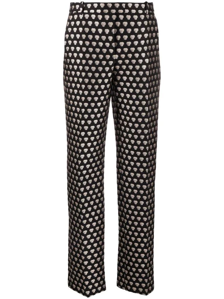 straight-leg polka dot print trousers