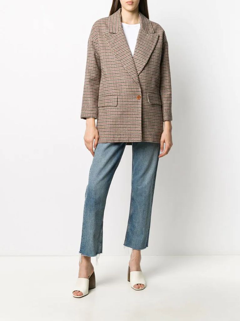 double-breasted layered check blazer