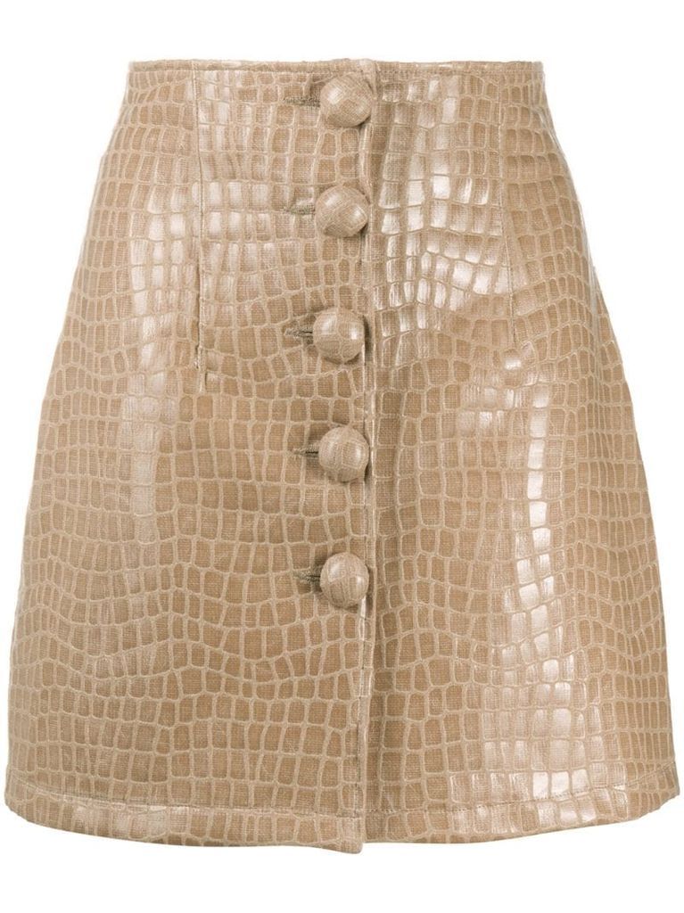 crocodile-effect button-down mini skirt