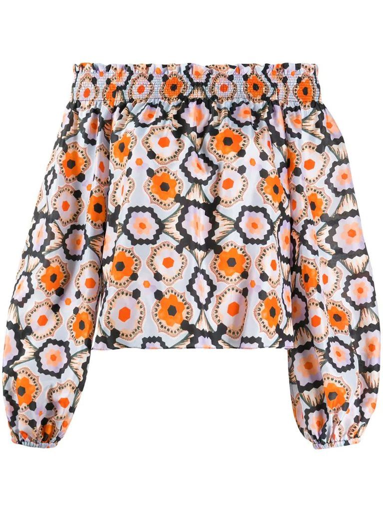 crochet-print off-shoulder blouse