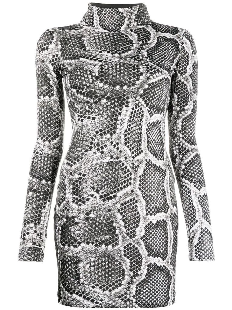 snakeskin-effect fitted dress