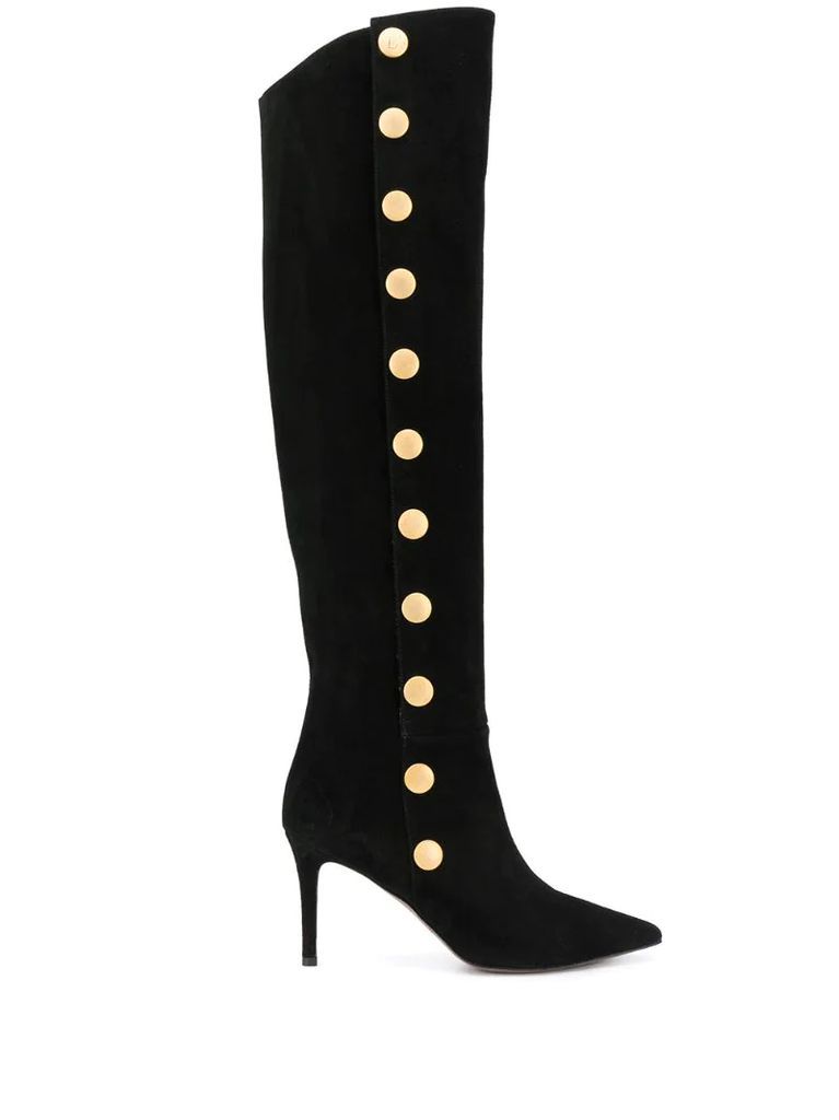 studded knee-high leather boots