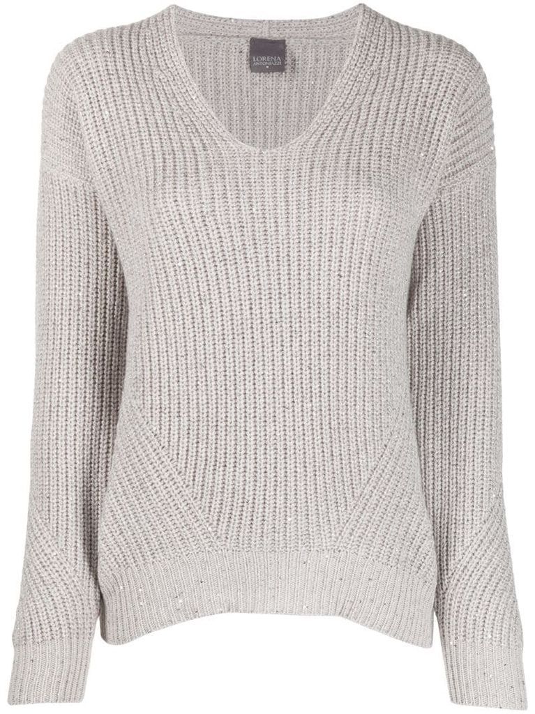 chunky-knit v-neck jumper