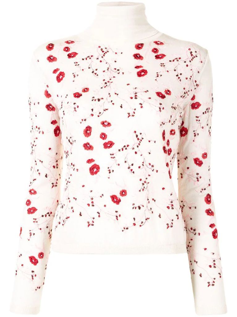 roll neck floral embroidered top
