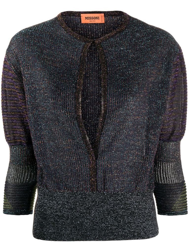 keyhole metallic knit top