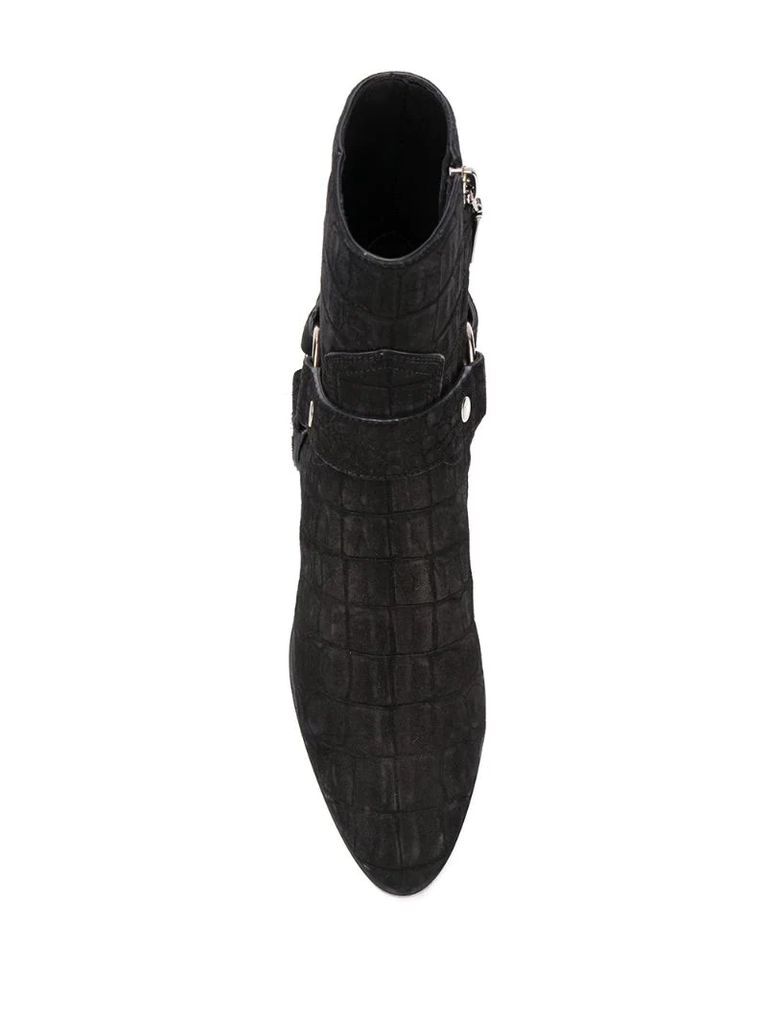 buckle-detail crocodile-effect boots