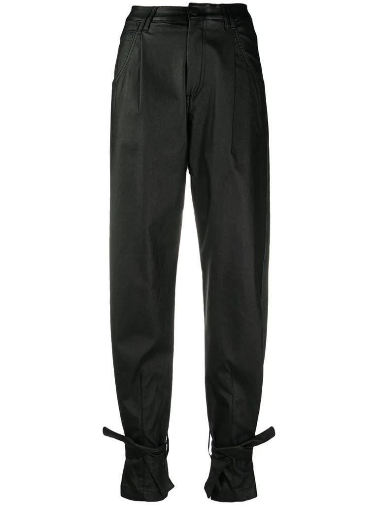 faux leather tapered trousers