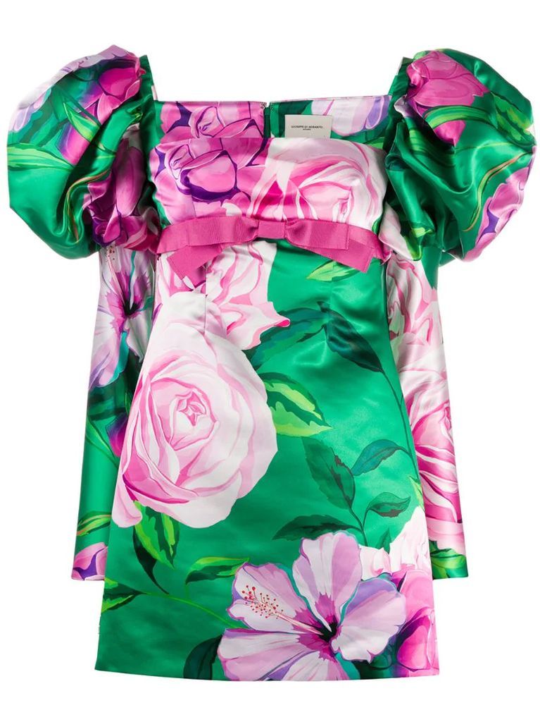 floral-print puffed mini dress