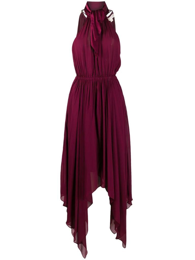 handkerchief-hem chiffon midi dress