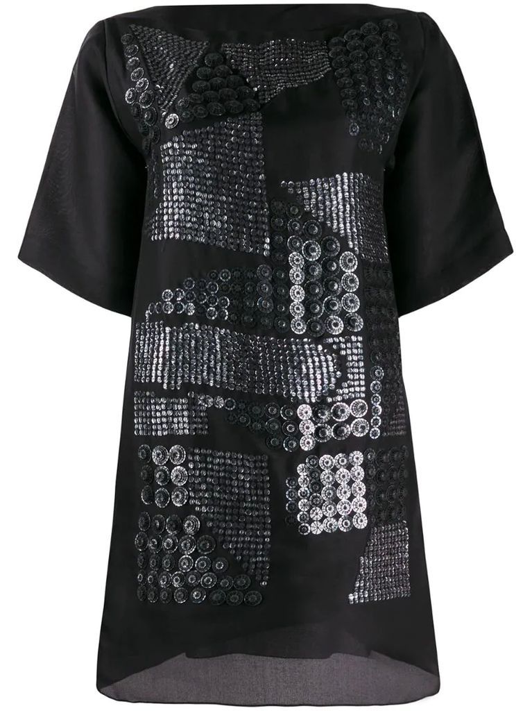asymmetric sequin embroidery T-shirt dress