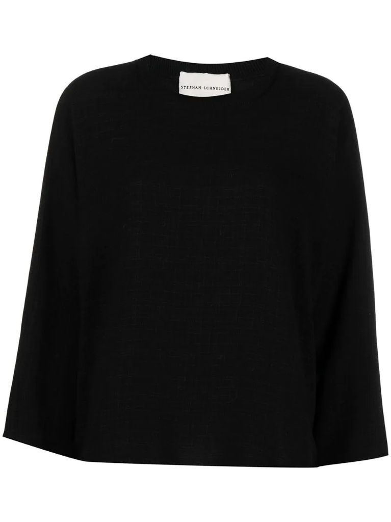 grid-pattern wide-sleeves knitted top