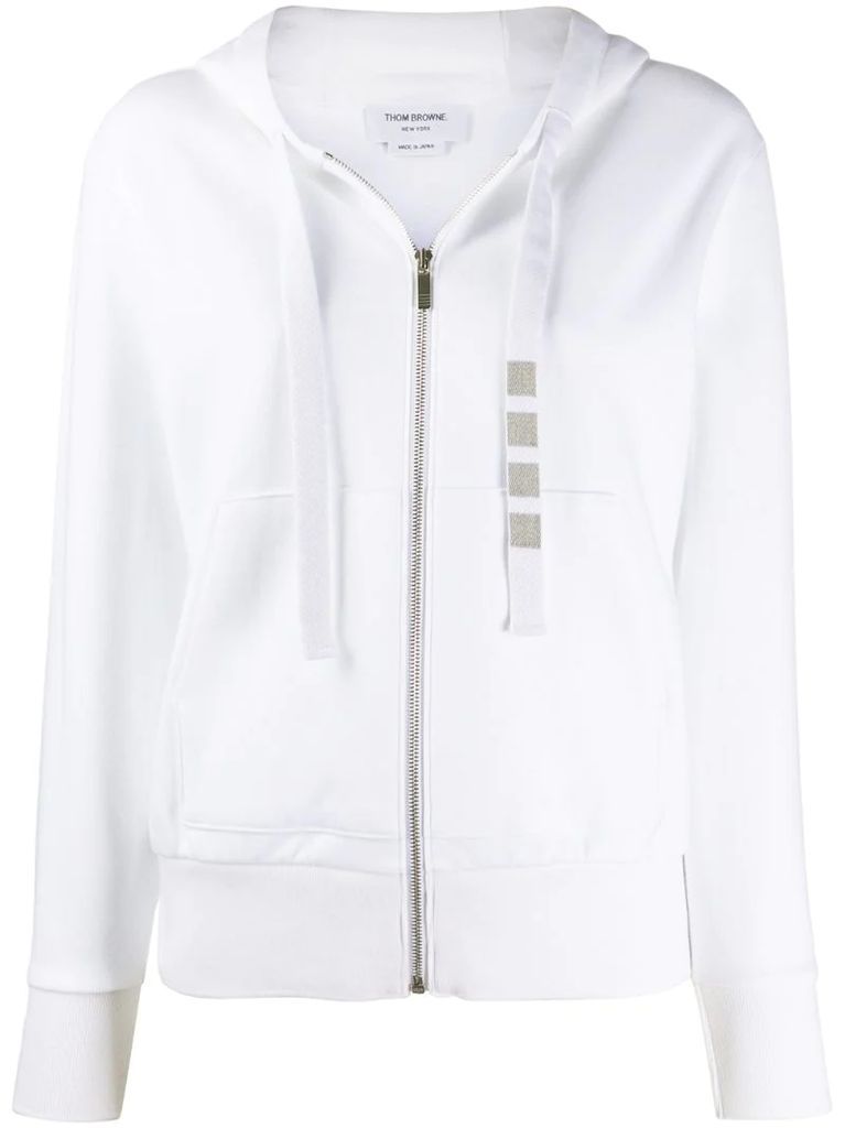 zip up hoodie in compact double knit cotton with 4-bar twill drawcord