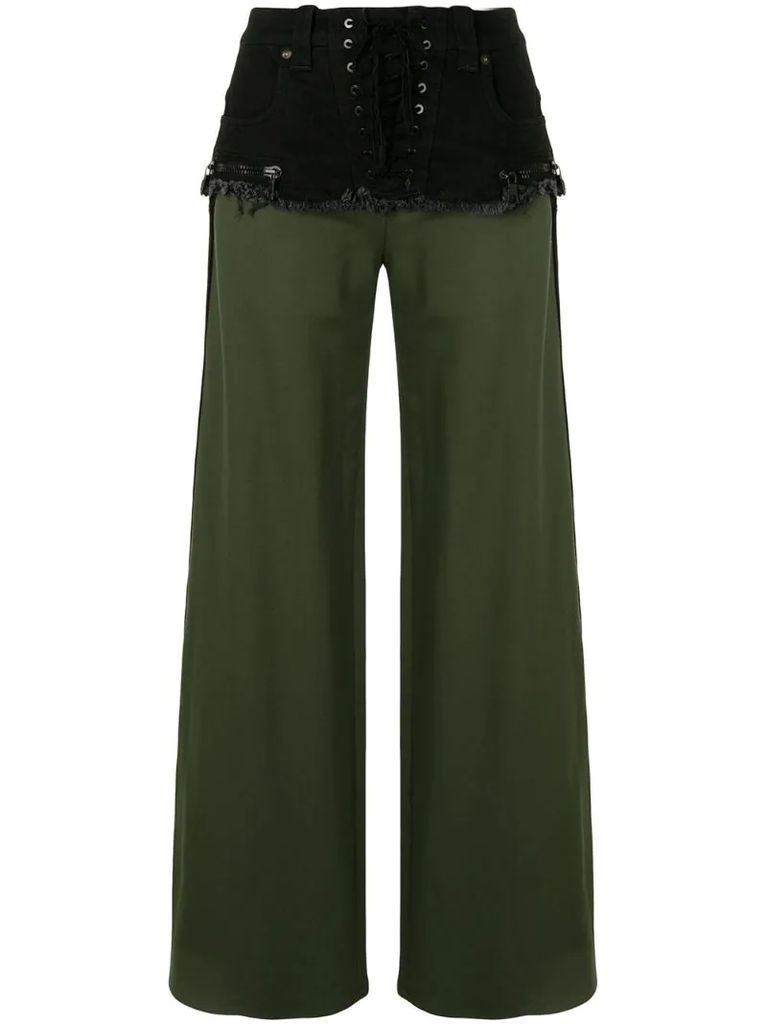 mid-rise flared patchwork trousers