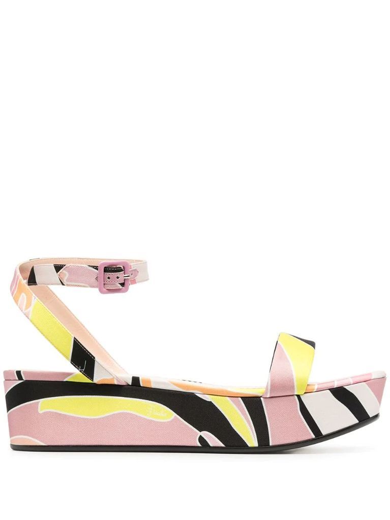 abstract-print flatform sandals