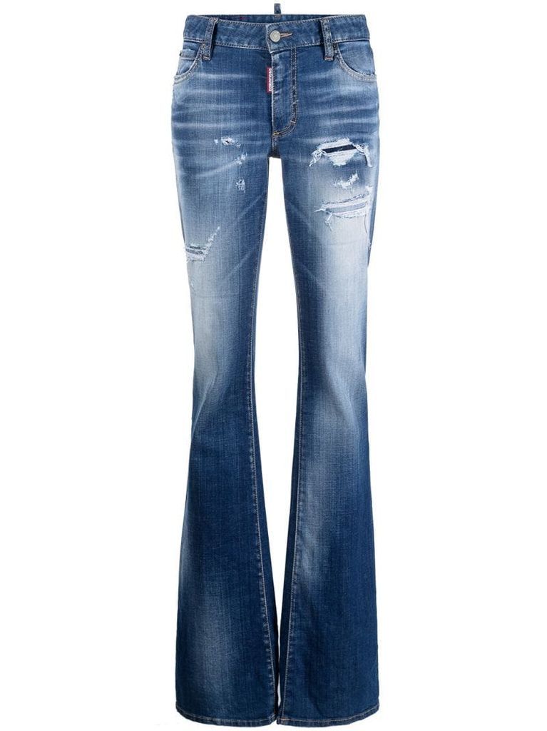 faded-effect flared jeans
