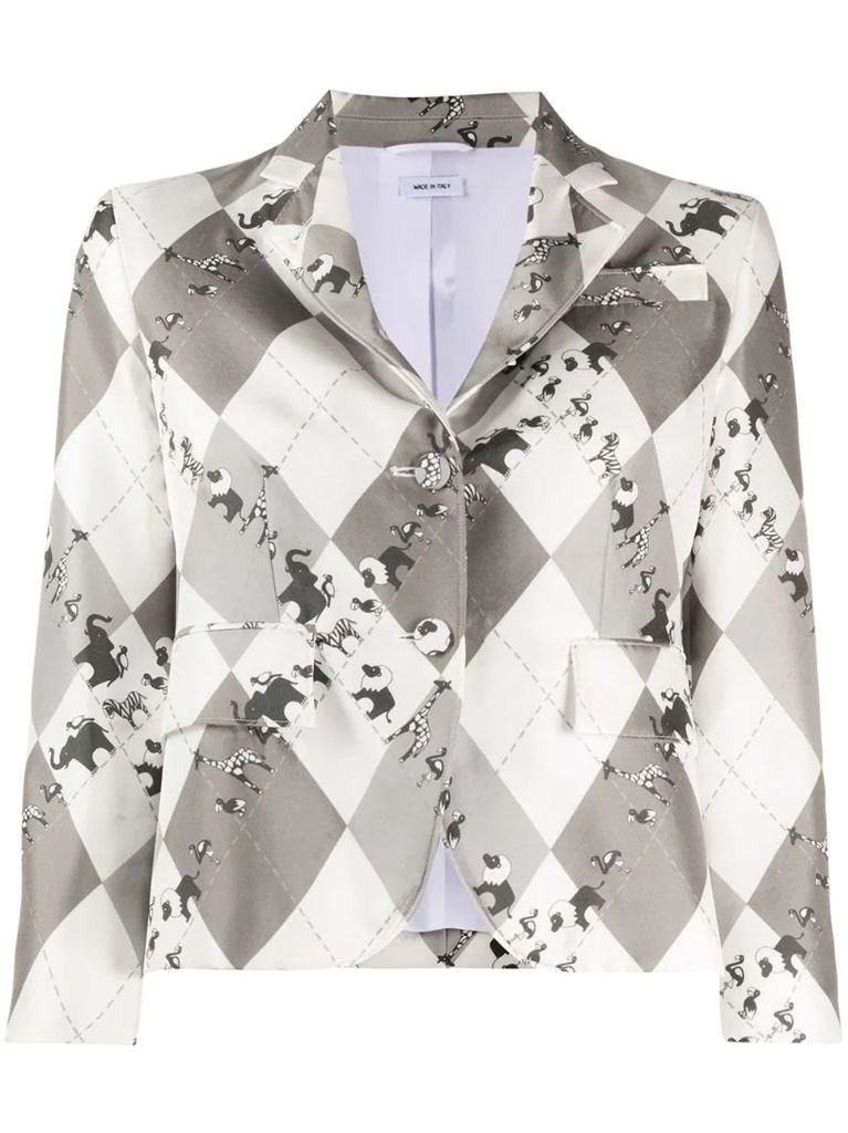 unconstructed classic SB S/C in classic argyle fun mix animal icon printed silk twill