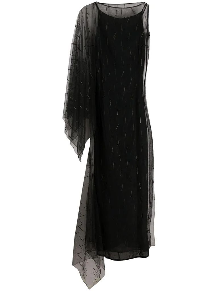 1990s embroidered tulle evening dress