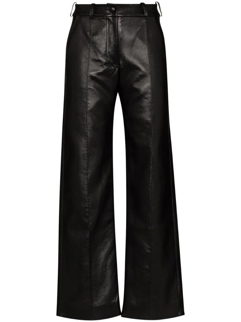 wide-leg faux-leather trousers