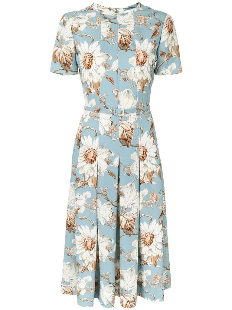 floral-print belted midi dress