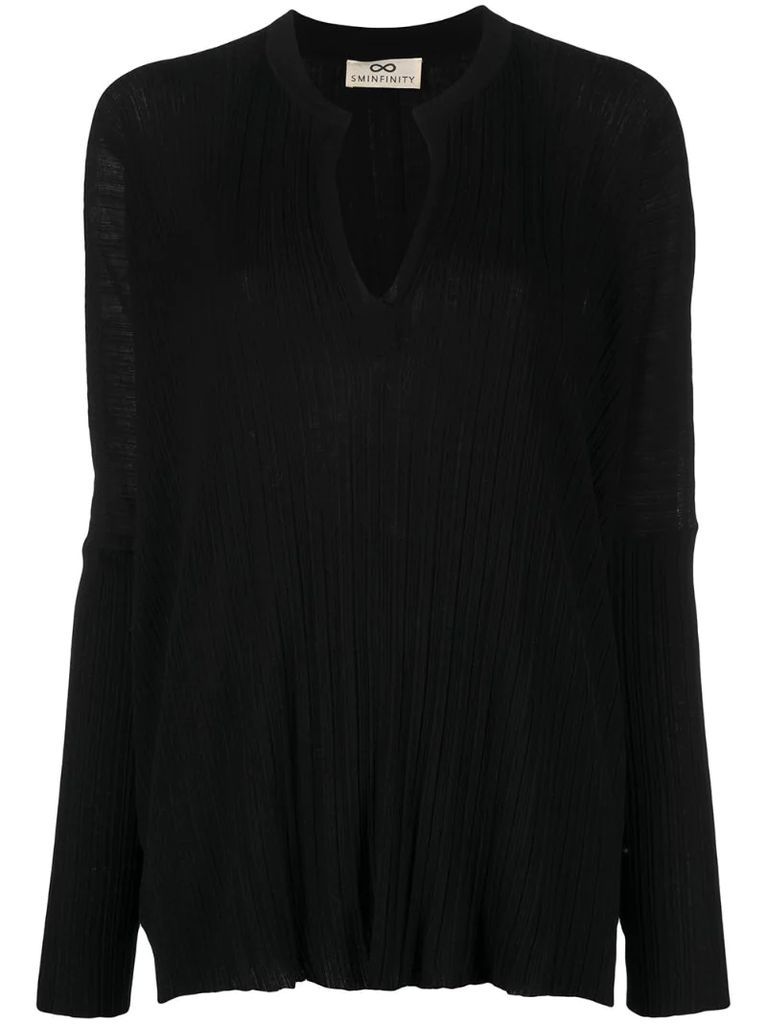 pleated V-neck top